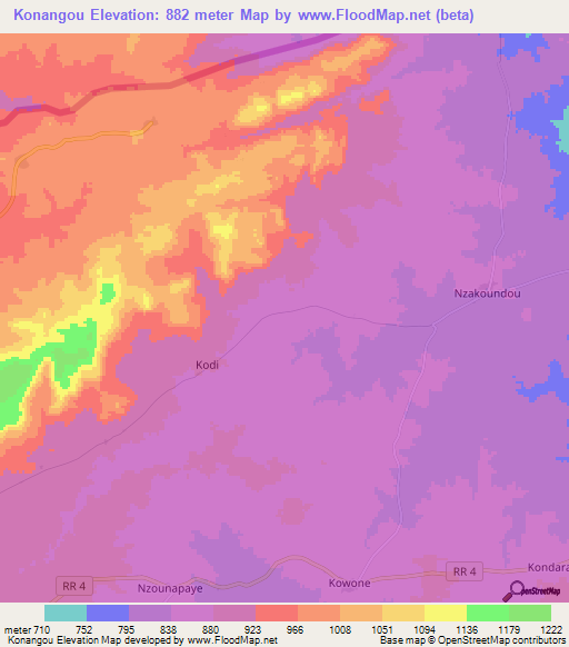 Konangou,Central African Republic Elevation Map