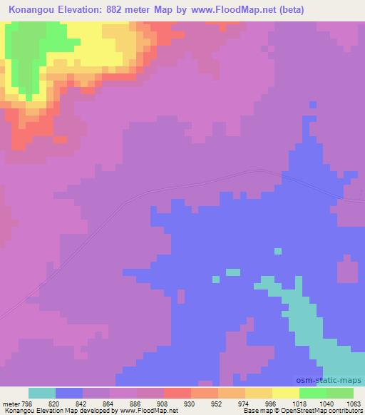 Konangou,Central African Republic Elevation Map