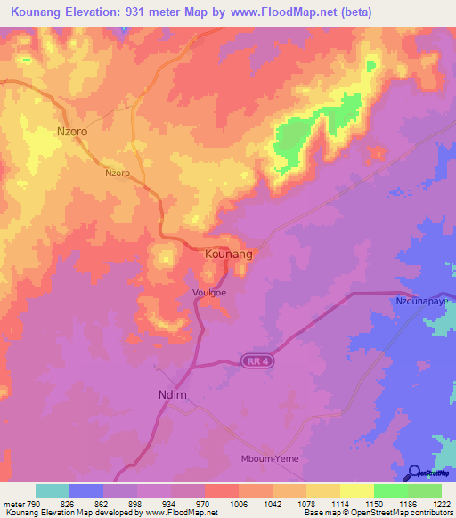 Kounang,Central African Republic Elevation Map