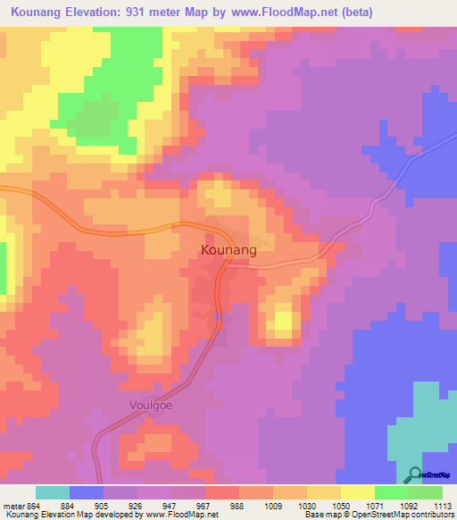 Kounang,Central African Republic Elevation Map