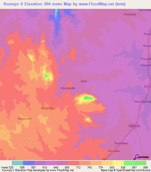 Koumpo II,Central African Republic Elevation Map