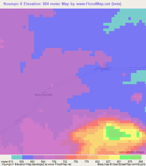 Koumpo II,Central African Republic Elevation Map