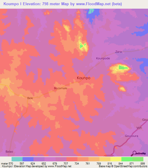 Koumpo I,Central African Republic Elevation Map