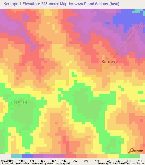 Koumpo I,Central African Republic Elevation Map