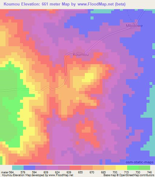 Koumou,Central African Republic Elevation Map