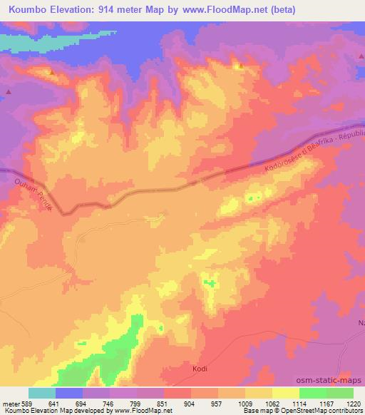 Koumbo,Central African Republic Elevation Map