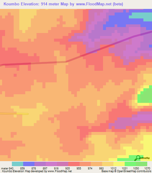 Koumbo,Central African Republic Elevation Map