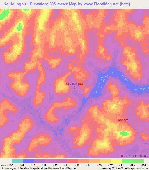 Kouloungou I,Central African Republic Elevation Map