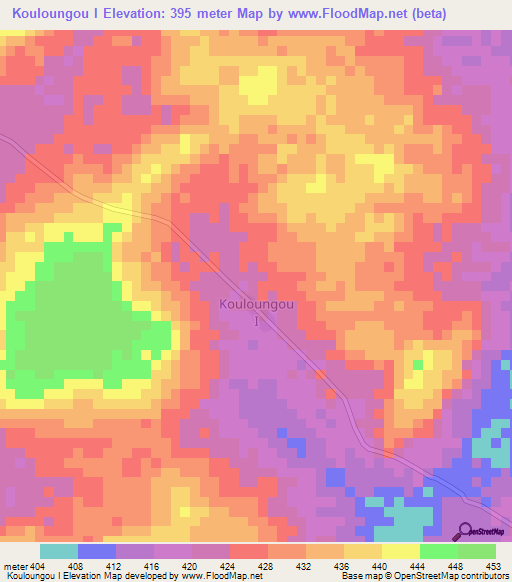 Kouloungou I,Central African Republic Elevation Map