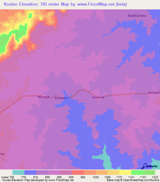 Kouleo,Central African Republic Elevation Map