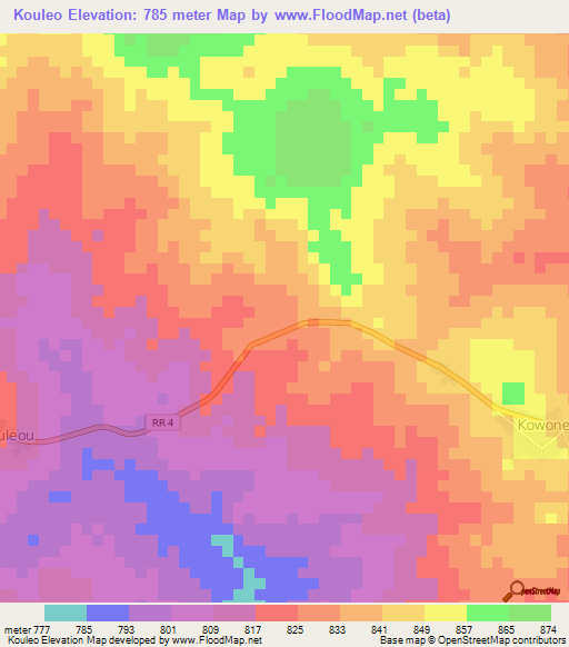 Kouleo,Central African Republic Elevation Map