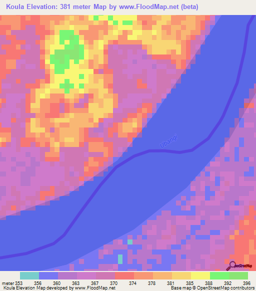 Koula,Central African Republic Elevation Map