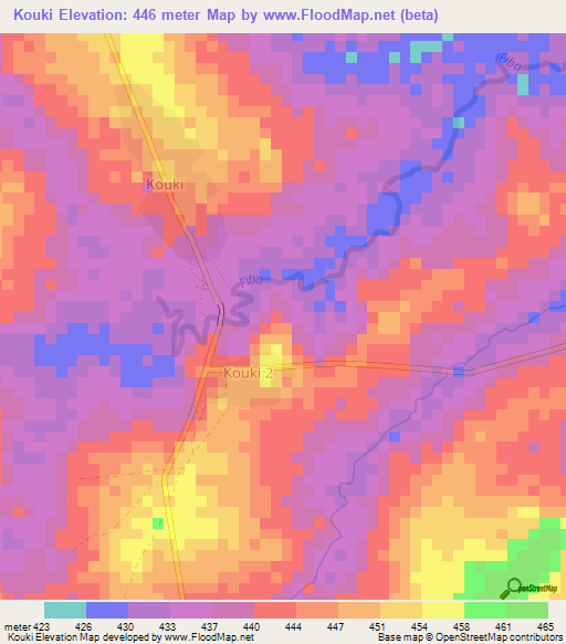 Kouki,Central African Republic Elevation Map