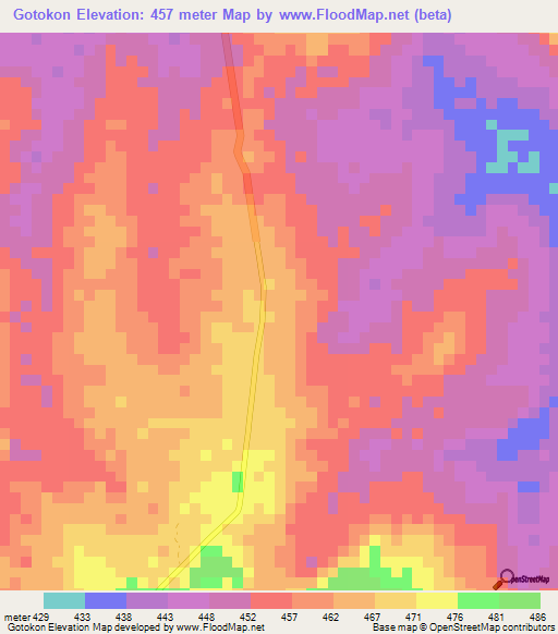 Gotokon,Central African Republic Elevation Map