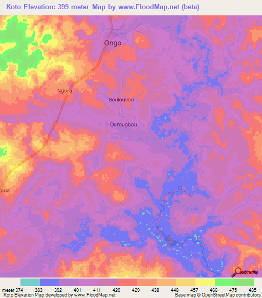 Koto,Central African Republic Elevation Map