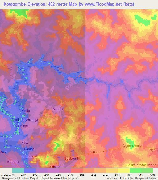 Kotagombe,Central African Republic Elevation Map