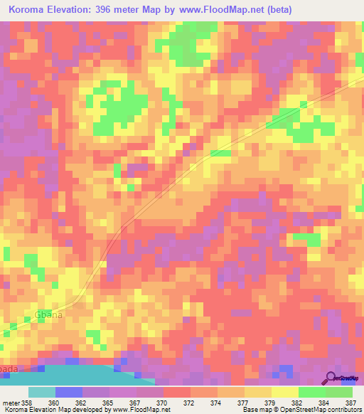 Koroma,Central African Republic Elevation Map