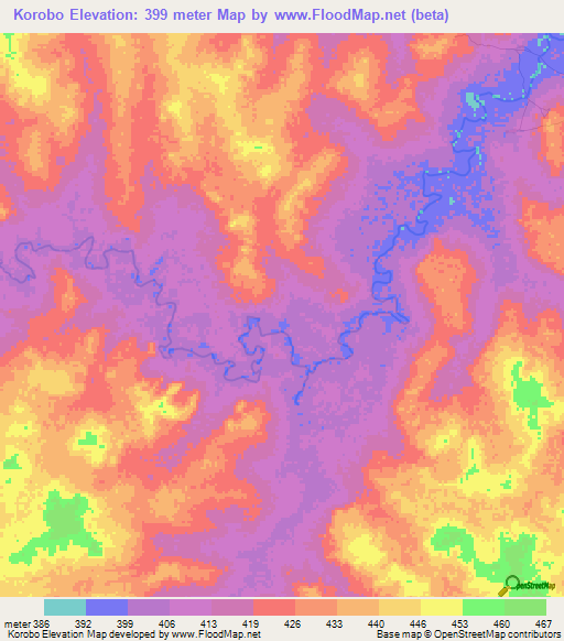 Korobo,Central African Republic Elevation Map