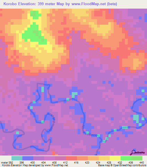 Korobo,Central African Republic Elevation Map