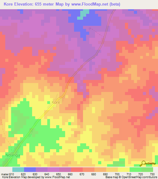Kore,Central African Republic Elevation Map
