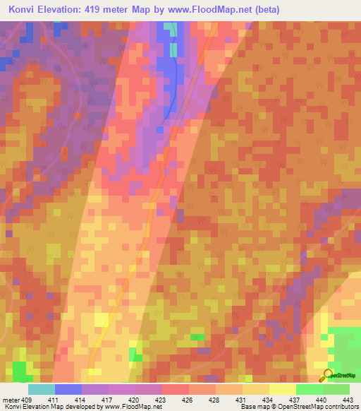 Konvi,Central African Republic Elevation Map