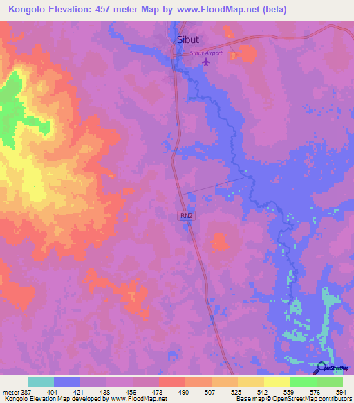 Kongolo,Central African Republic Elevation Map