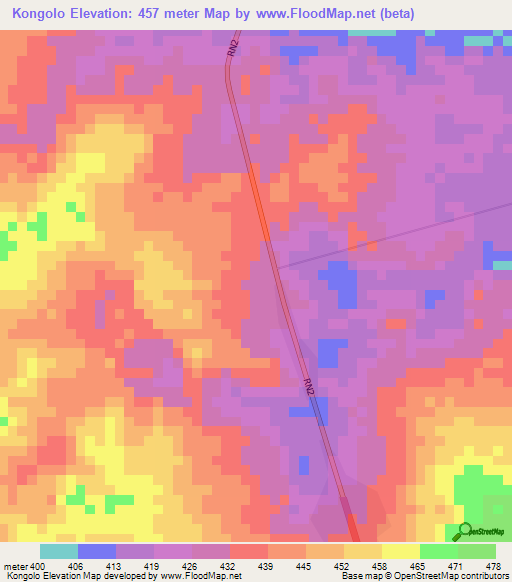 Kongolo,Central African Republic Elevation Map