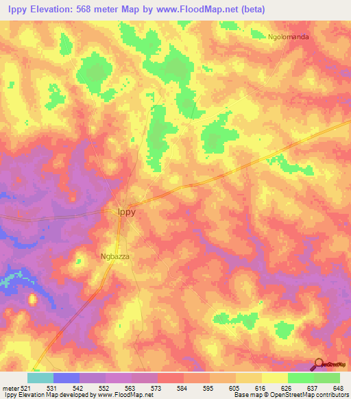 Ippy,Central African Republic Elevation Map