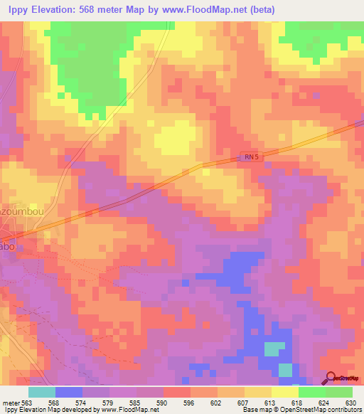 Ippy,Central African Republic Elevation Map