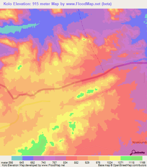 Kolo,Central African Republic Elevation Map