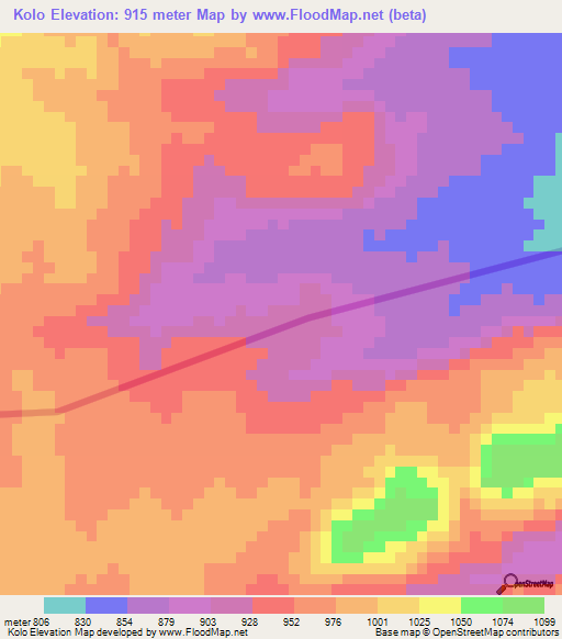Kolo,Central African Republic Elevation Map