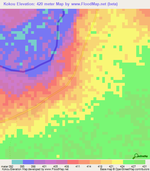Kokou,Central African Republic Elevation Map