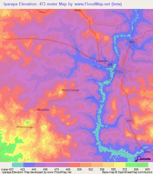 Iparapa,Central African Republic Elevation Map