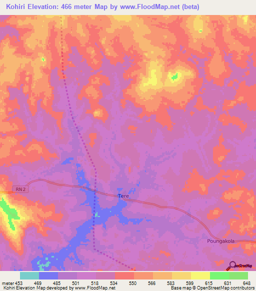 Kohiri,Central African Republic Elevation Map