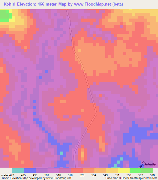Kohiri,Central African Republic Elevation Map
