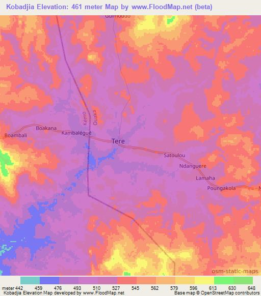 Kobadjia,Central African Republic Elevation Map