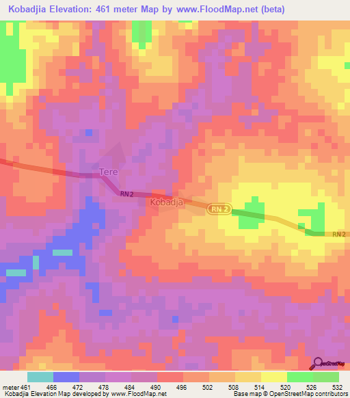 Kobadjia,Central African Republic Elevation Map