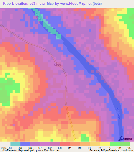 Kibo,Central African Republic Elevation Map