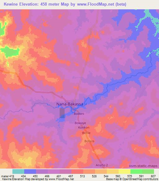 Kewine,Central African Republic Elevation Map