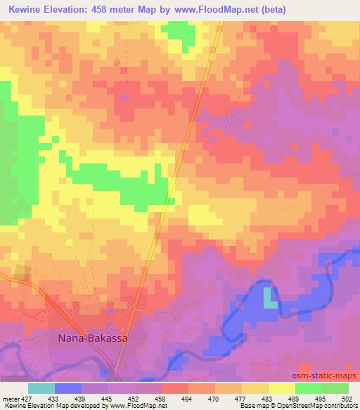 Kewine,Central African Republic Elevation Map