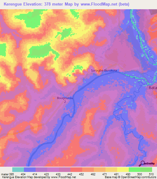Kerengue,Central African Republic Elevation Map