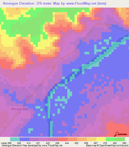 Kerengue,Central African Republic Elevation Map
