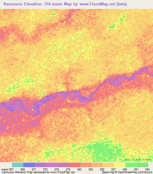 Kenouzou,Central African Republic Elevation Map