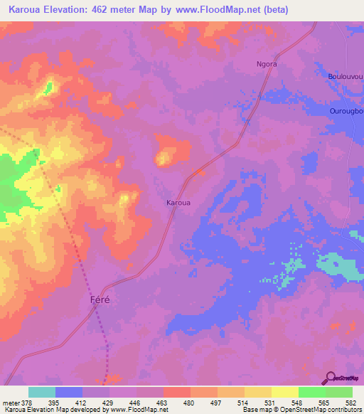 Karoua,Central African Republic Elevation Map