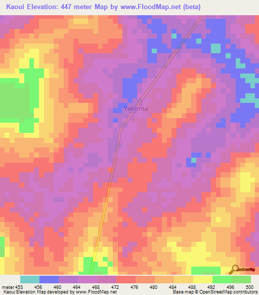 Kaoui,Central African Republic Elevation Map