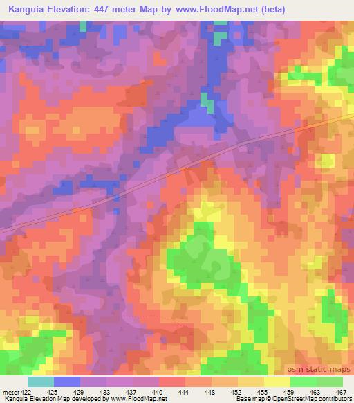Kanguia,Central African Republic Elevation Map