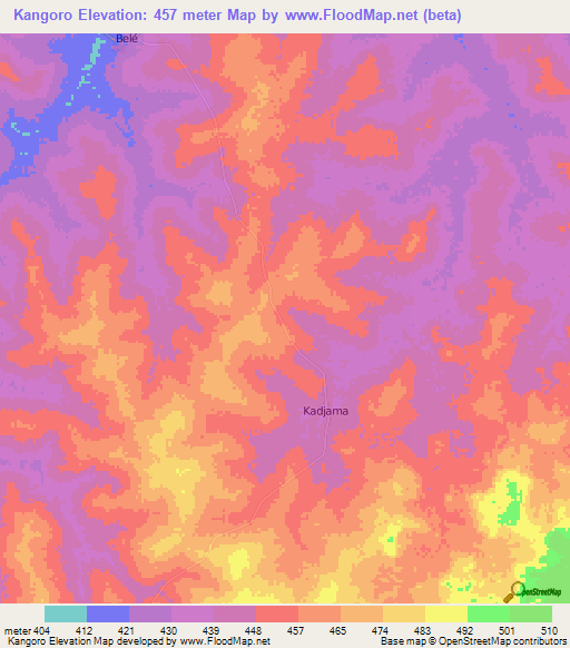 Kangoro,Central African Republic Elevation Map