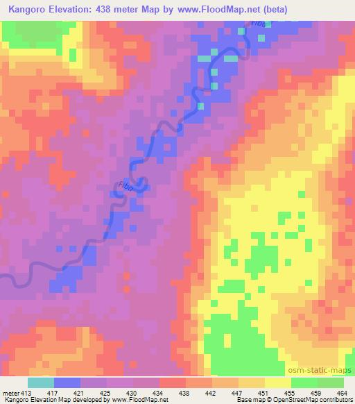 Kangoro,Central African Republic Elevation Map