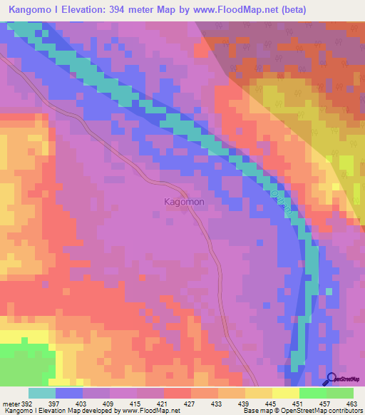 Kangomo I,Central African Republic Elevation Map