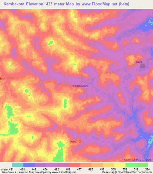 Kambakota,Central African Republic Elevation Map